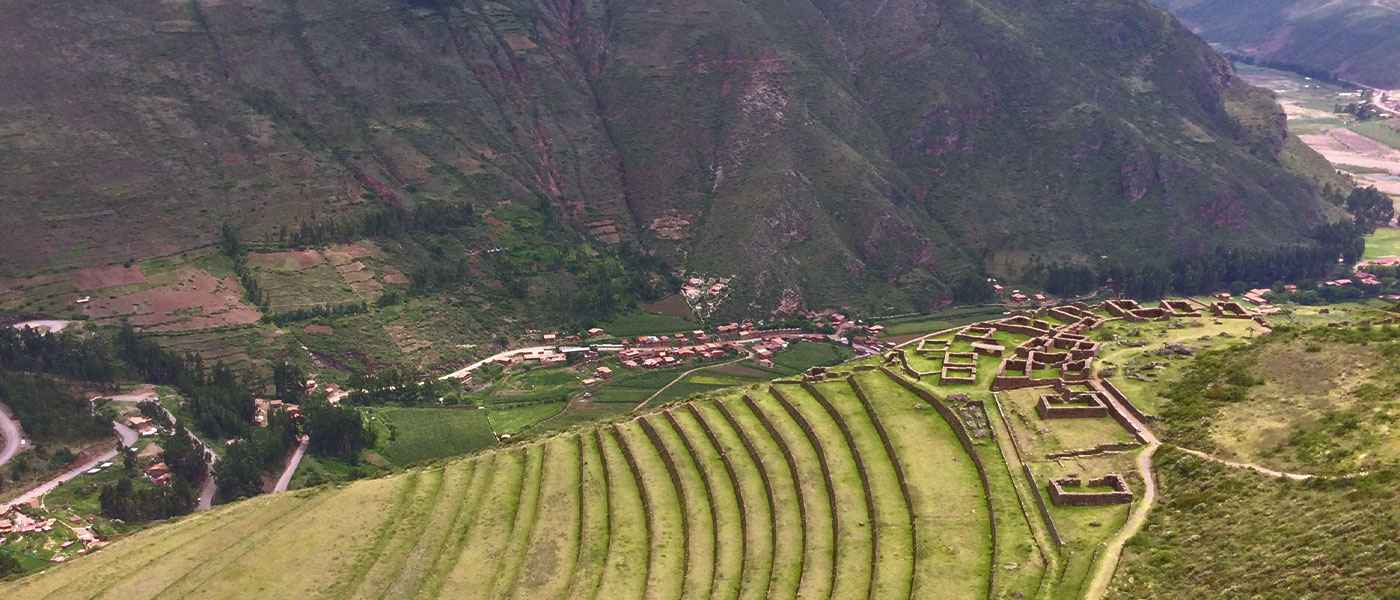 Pisac Inca fortress in the Sacred Valley near Cusco Peru