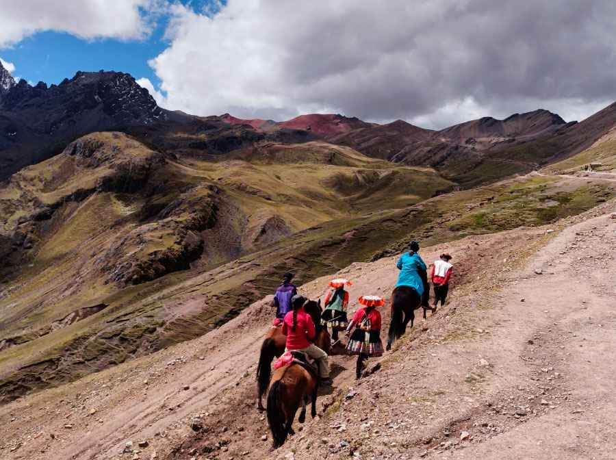 Afternoon horseback ride to Rainbow Mountain Vinicunca with colorful mountains in Cusco Peru